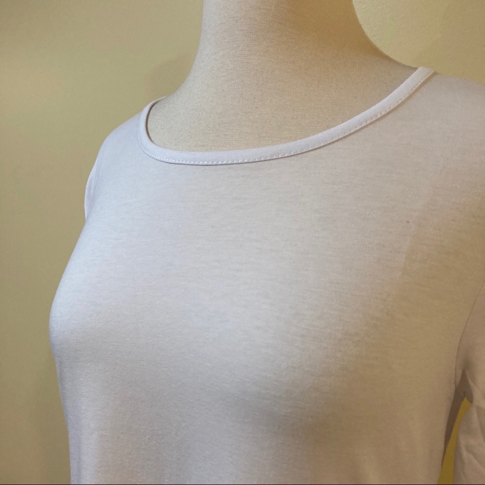 Asymmetrical 3/4 Sleeve Button Detail Top White - Picture 5 of 6